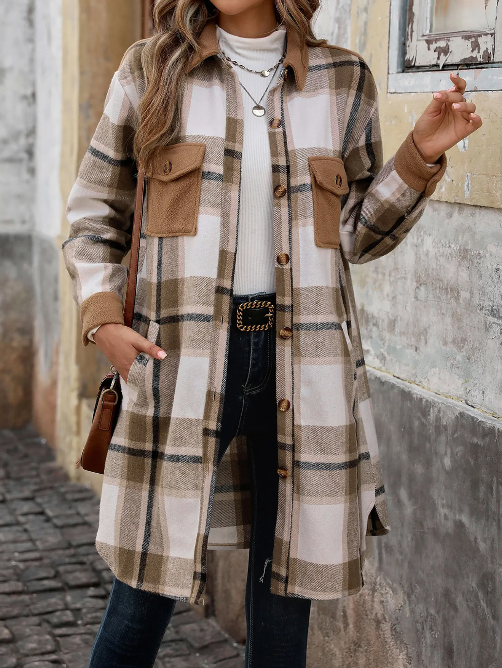Manteau long à carreaux brossés