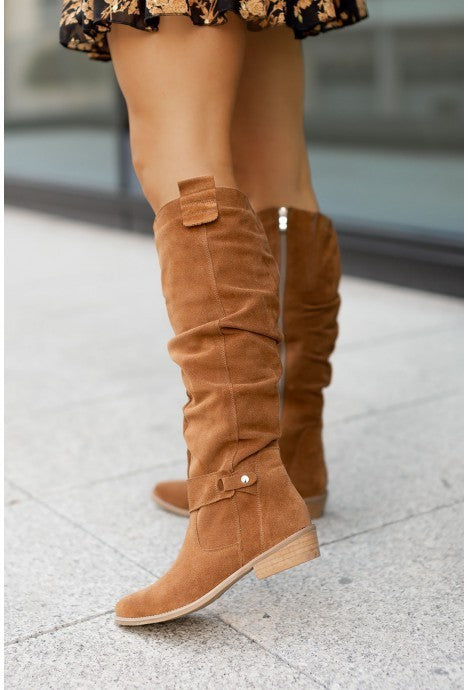 Bottes Élégantes en Suédine à talons bas