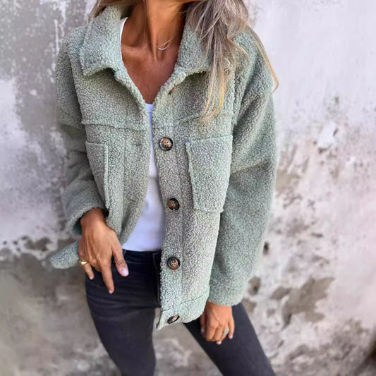 Manteau Femme en Laine d'Agneau à Boutonnage Simple