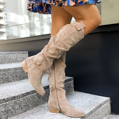 Bottes Élégantes en Suédine à talons bas